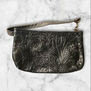 Leather Embossed Small Purse - Black